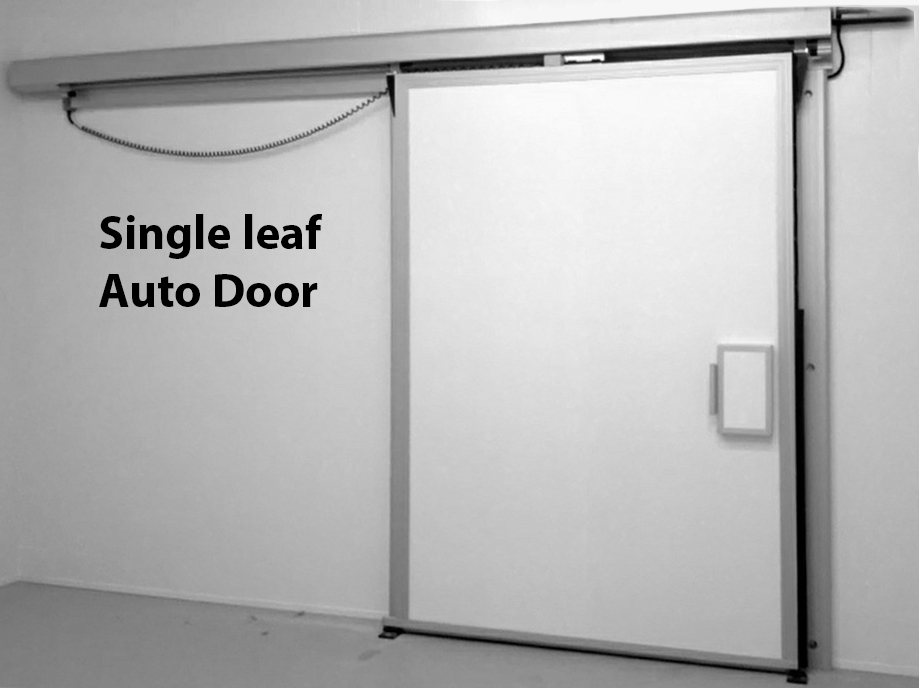 Single leaf auto-sliding doors with integrated safety bump strip for personnel safety.  The door is built for laser protection to BS 60825-4 Gallery Image