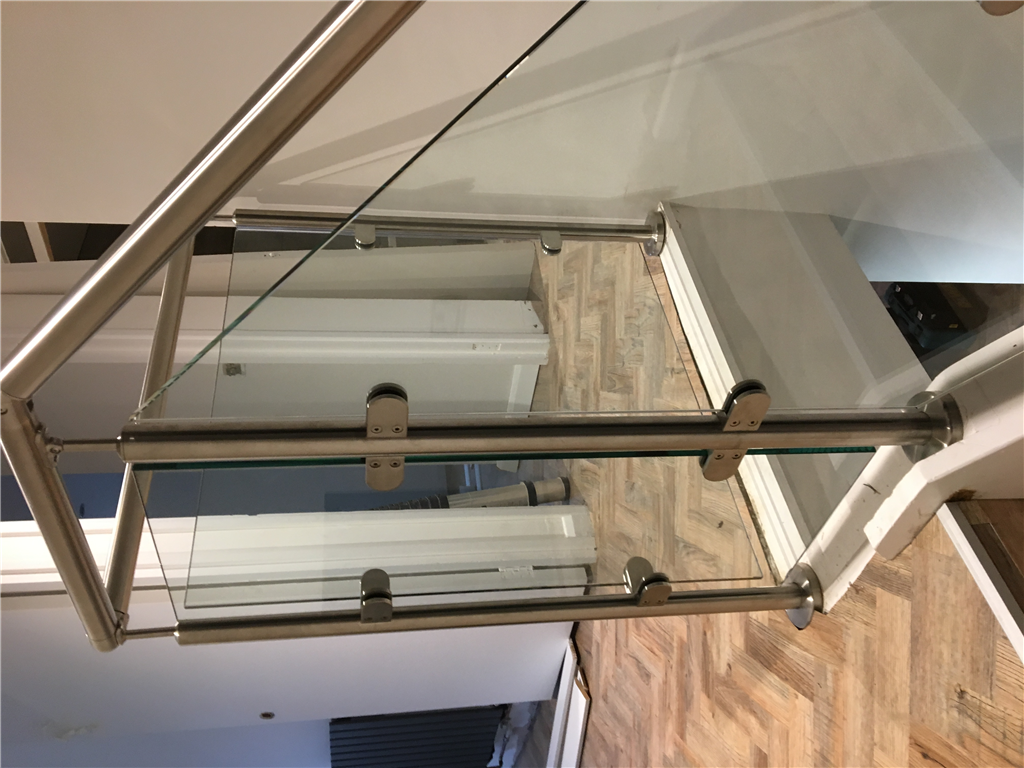 Toughened glass balustrade with stainless steel posts and handrail. Manufactured by JJ Glass Co Gallery Image