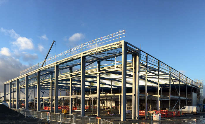 400 tonnes of structural steelwork for NEXT retail store at Norwich, Norfolk. Built for main contractor R.G.Carter Ltd. Gallery Image