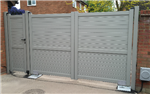 Aluminium gates with underground gate motors shown from the inside. Gallery Thumbnail