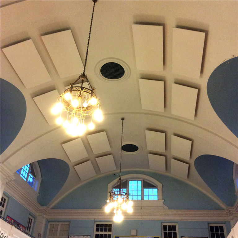 High level acoustic panels following contour of a Victorian arched ceiling Gallery Image