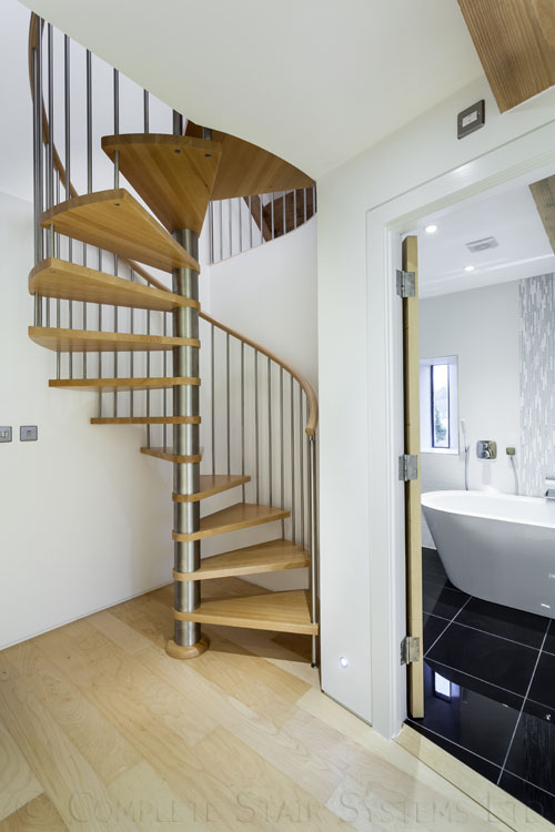 Bespoke Spiral Stair, with Beech treads and vertical balustrade  Gallery Image