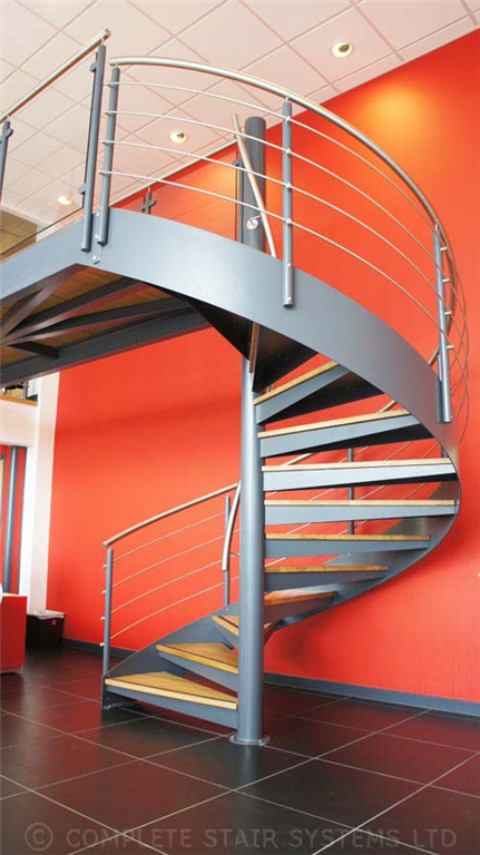 Bespoke Spiral Stair, steel powder coated with external stringer and tread plates topped with 30mm timber  Gallery Image