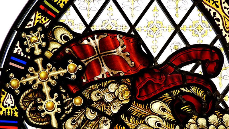 Detail of a 'Kempe' style St George & The Dragon window made in our Studio. Gallery Image
