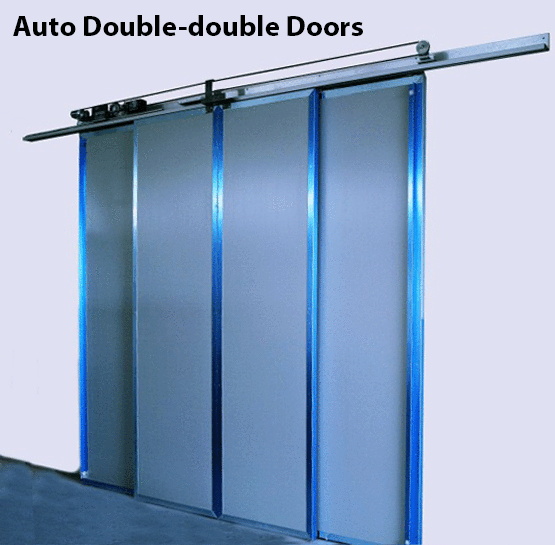 These double bi-parting laser safe doors have double leaf doors on either side. Gallery Image