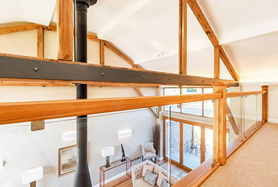 Oak and glass landing balustrade, see case study no. 579 Gallery Image