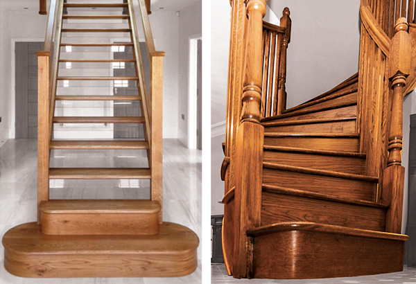 Two beautiful oak staircases - Left: case study no. 507 with glass risers; Right: case study no. 357 Gallery Image
