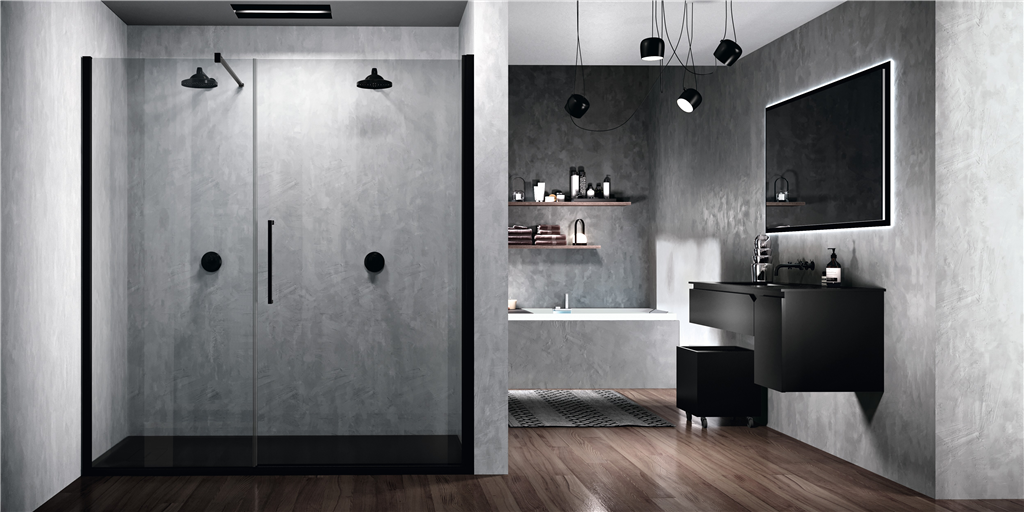 Young G+F Inline Shower Door - Black - Rise & Fall Hinge Gallery Image