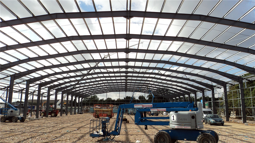 Large span portal frame steelwork for a recycling building. Colchester Skip Hire, Essex. Gallery Image