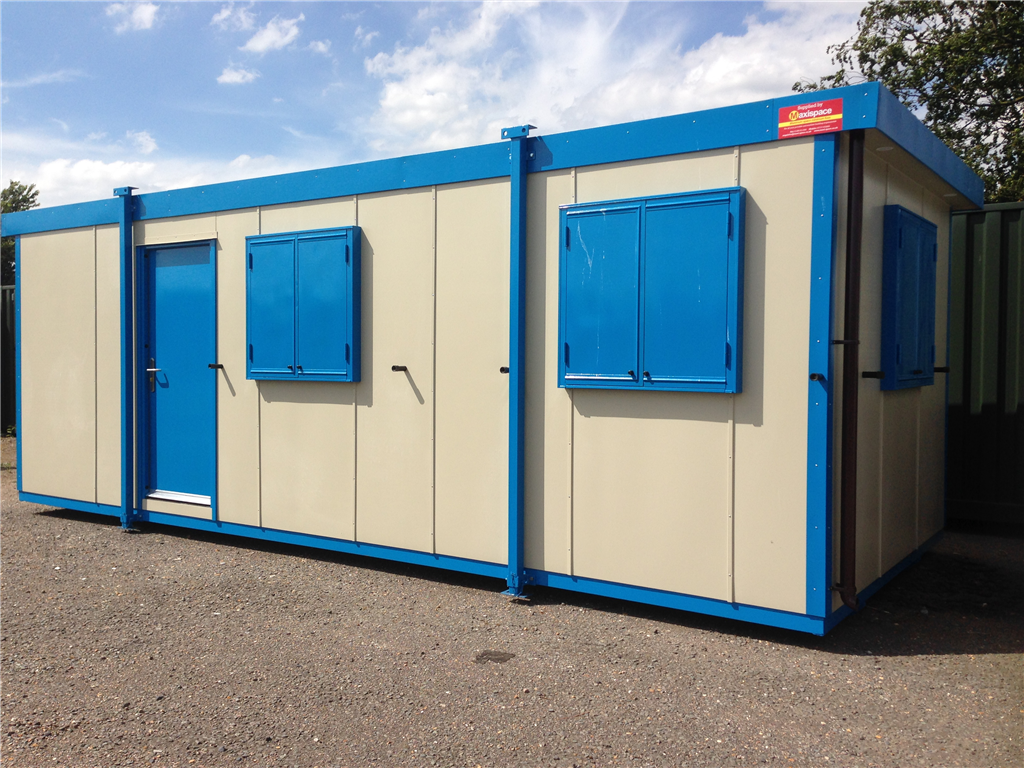 New 24' x 12' plastisol steel office unit with steel security shutters and door. Gallery Image