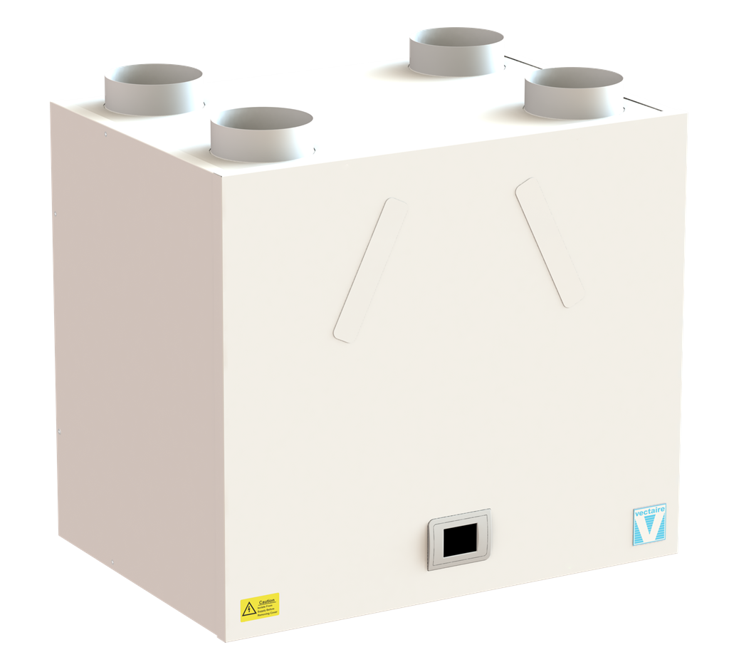 Maxi - MVHR with summer bypass and frost-stat for continuous ventilation for up to 8 wet rooms.  Up to 163 litre/sec at 50Pa with sfp from 0.43 W/l/s Gallery Image