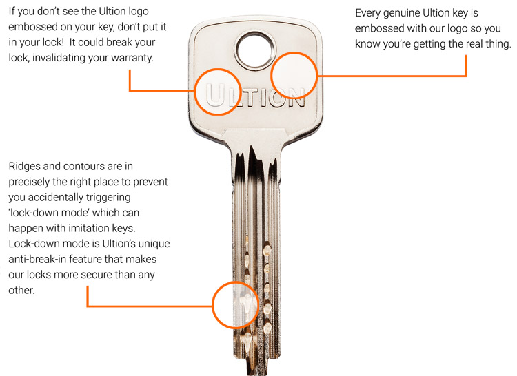 We only cut Ultion keys to code. Every keys is a genuine when cut by us.   Gallery Image