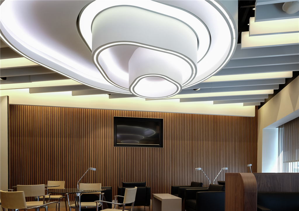 Heathrow business lounge ceiling installation. Gallery Image