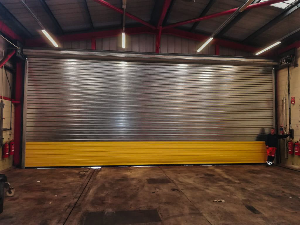 A 11000mm industrial roller shutter manufactured and installed on behalf of one of our trade customers. 

 Gallery Image