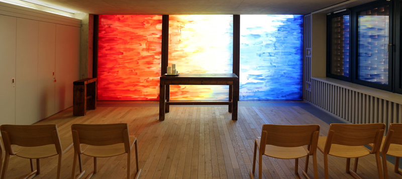 Public Art, Hand-painted Glass Art, Interfaith Chapel, London Gallery Image