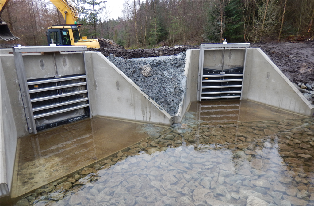 Headwalls with penstocks in Cronfeydd Gwydir Reservoir, Wales  Gallery Image