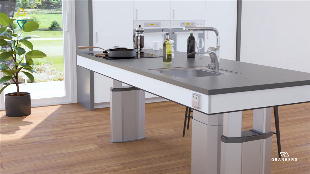 Electric Height-Adjustable Kitchen Island Centerlift 960 with Sink and Hob Gallery Image