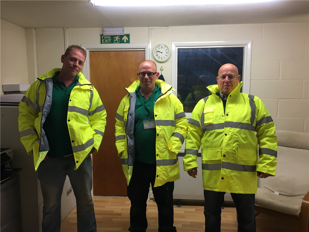 Our Engineering Team are wearing their new weather jackets to keep dry Gallery Image