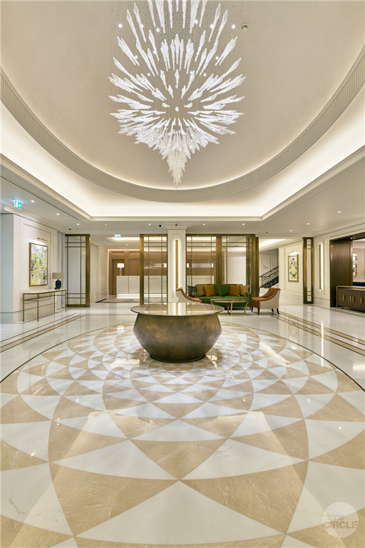 Inlaid marble flooring in hotel lobby Gallery Image