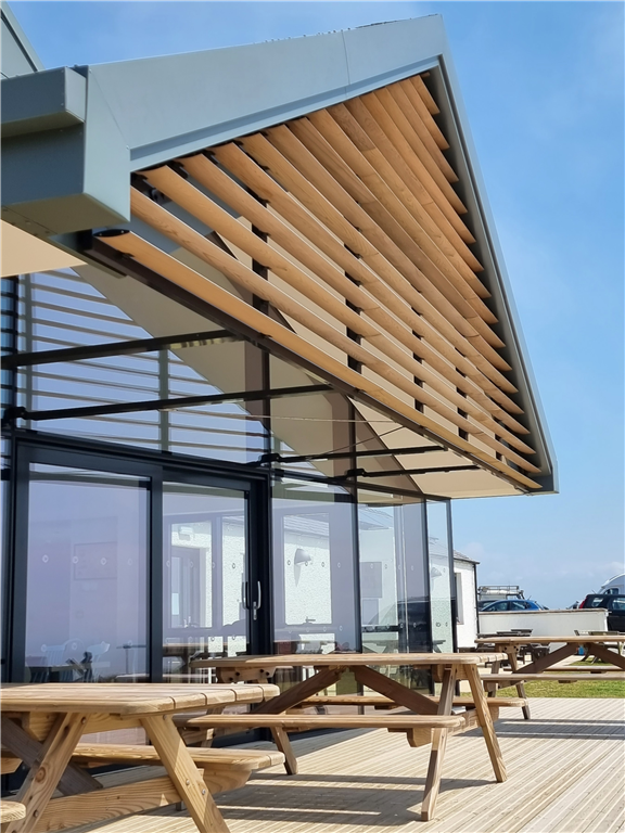 Triangular Western Red Cedar Brise Soleil Gallery Image