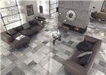 Grey large format tile measuring 900 x 600 mm. These stylish premium quality porcelain tiles are perfect for contemporary interiors. Oversized has an almost patchwork effect with around six shades of grey.  Gallery Thumbnail